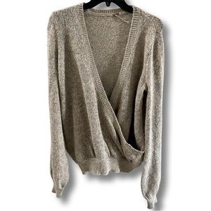 Free People V Neck Wool Wrap Front Boho Oversized Long Sleeve Sweater